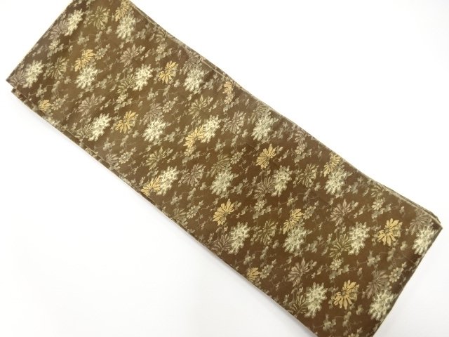JAPANESE KIMONO / ANTIQUE HANHABA OBI / WOVEN FLOWER
